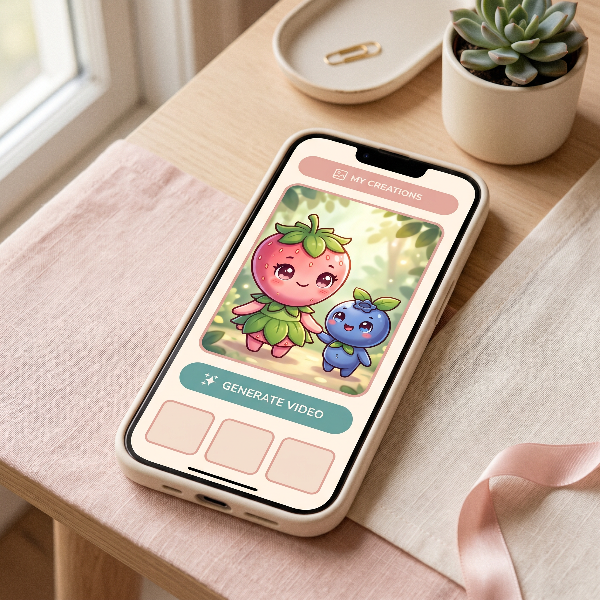 Baby Fruit template preview on a phone showing the mama strawberry and baby blueberry pair