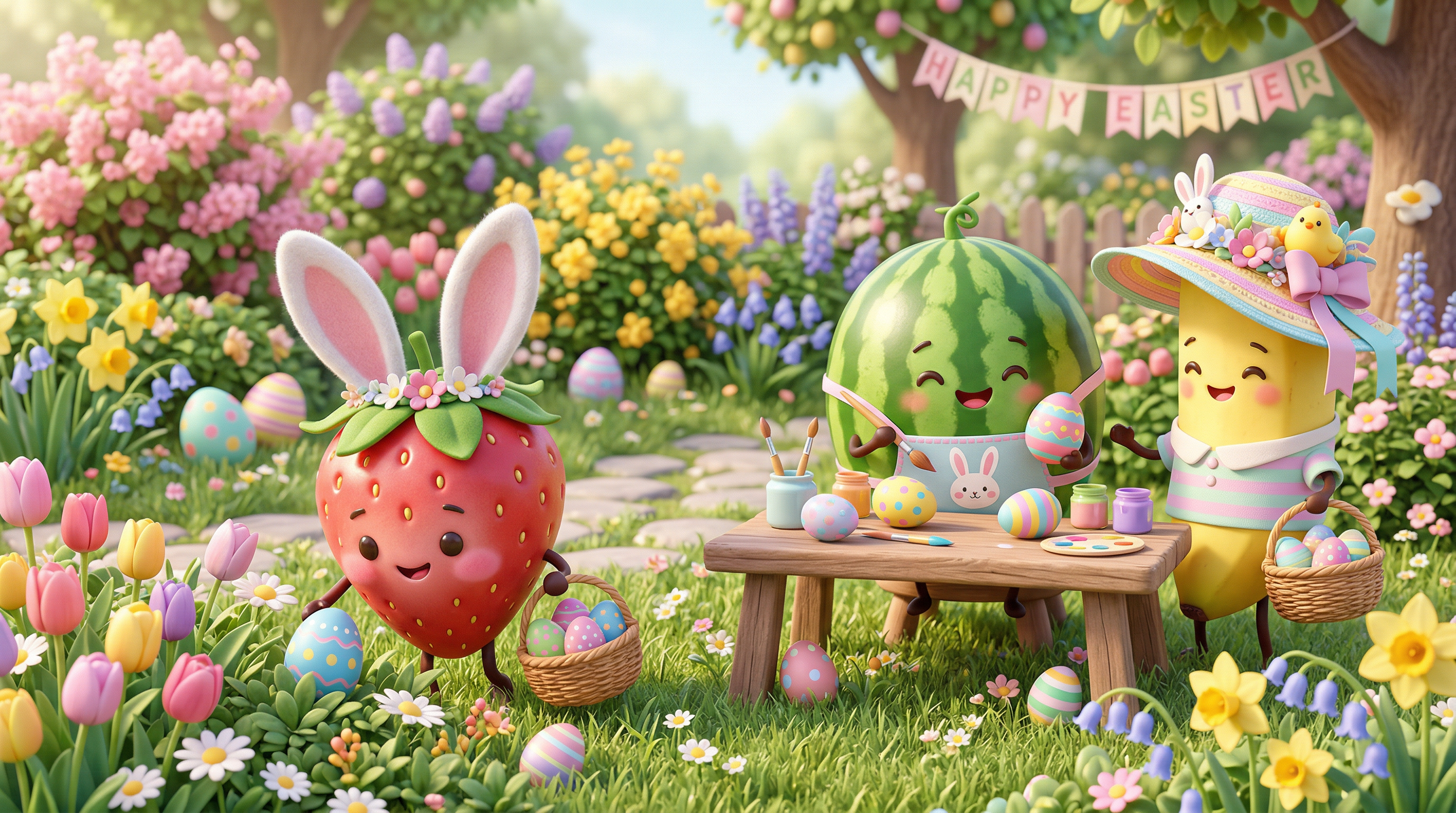 Baby fruits celebrating Easter