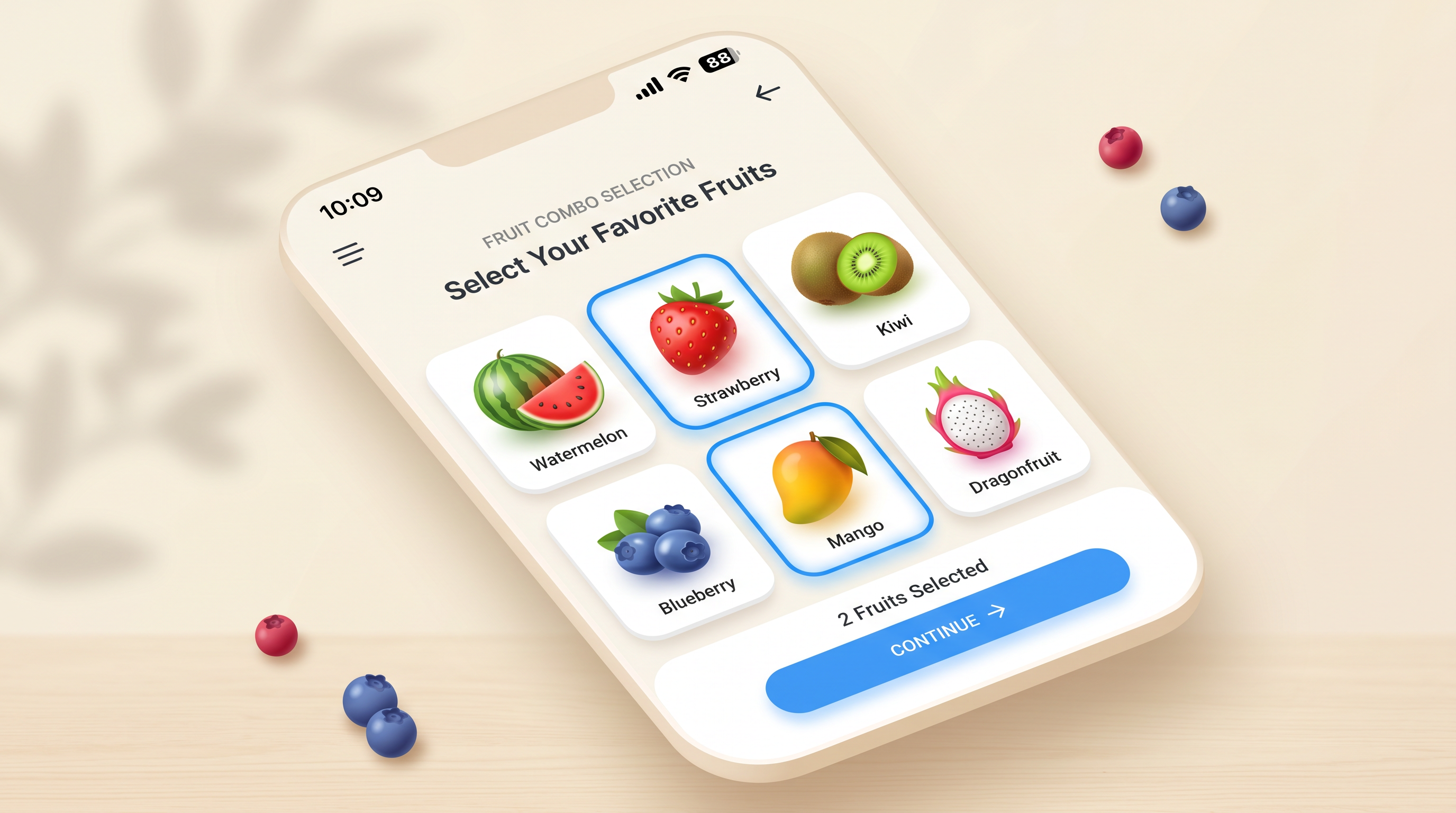 Fruit ASMR combo selection screen