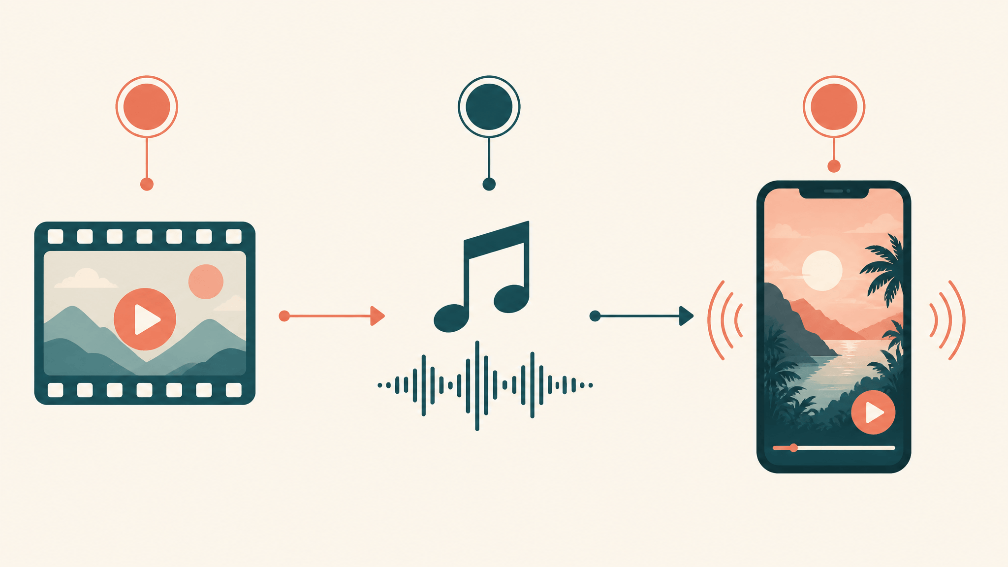 Diagram of the visuals-first workflow: video frame flowing into music generation, then merging into a finished short video